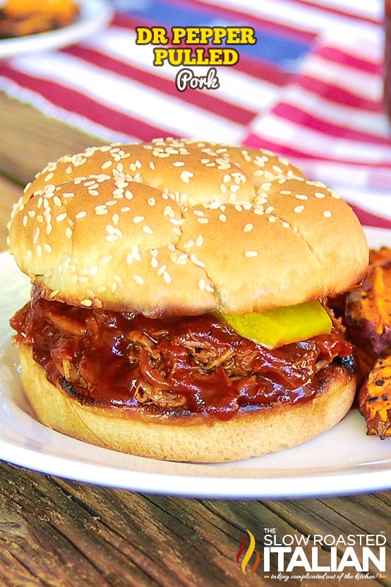 titled (shown served on sesame seed bun) crockpot pulled pork recipe