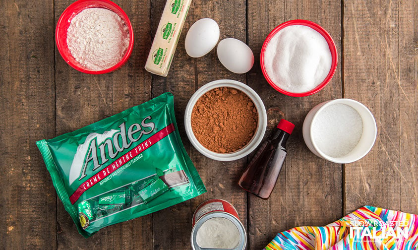 ingredients in bowls on counter for mint desserts