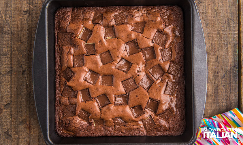 overhead: andes mint brownies in square baking pan