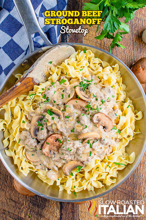 titled (shown in skillet) ground beef stroganoff