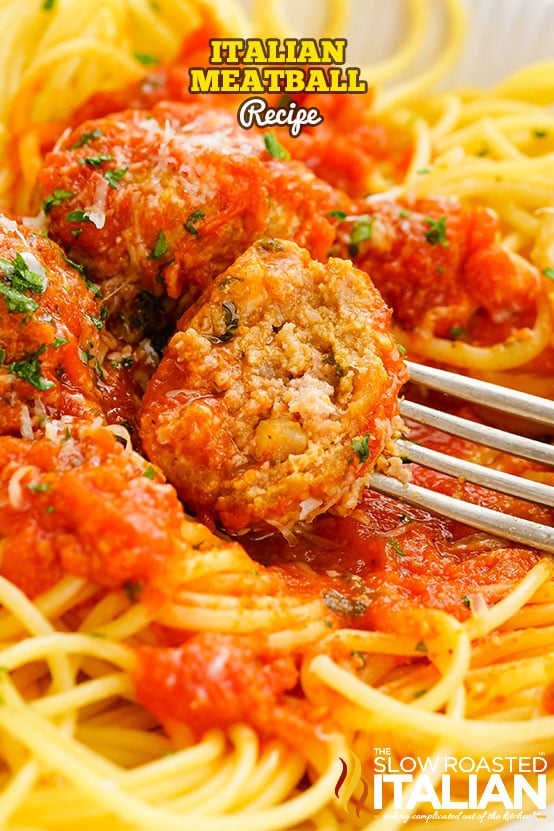 italian meatball on fork