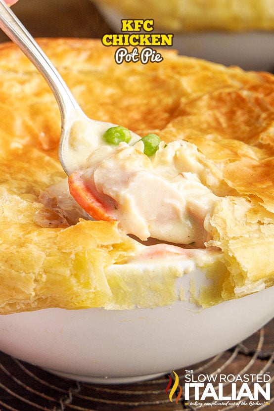 titled (shown close up on spoon) kfc pot pie recipe