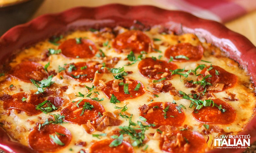 pepperoni pizza dip, close up