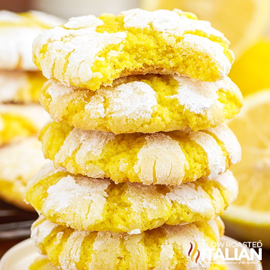 stack of lemon crinkle cookies