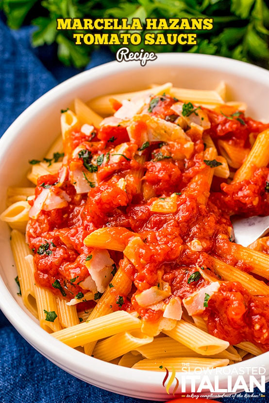 titled (shown over ziti) marcella hazan tomato sauce recipe