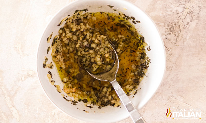 overhead: garlic rosemary seasoning in bowl