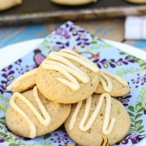 pile of homemade brown sugar cookies on floral napkin