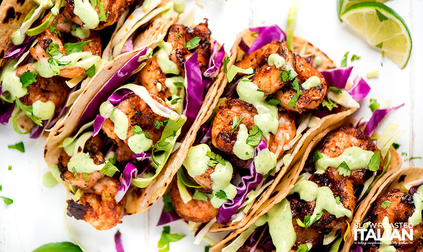 platter of shrimp tacos