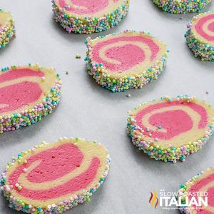 swirl cookies decorated with pastel sprinkles