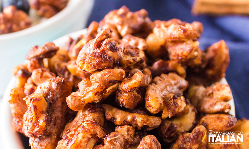 maple candied walnuts - close up