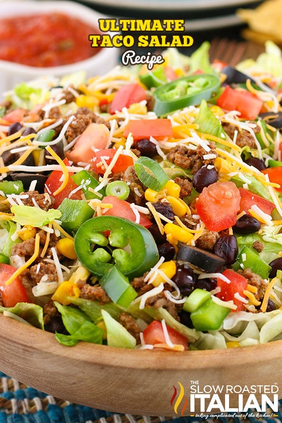 titled (shown close up in bowl) ultimate taco salad recipe