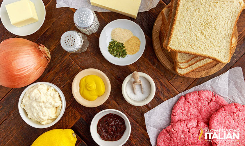 overhead: ingredients to make a Whataburger patty melt