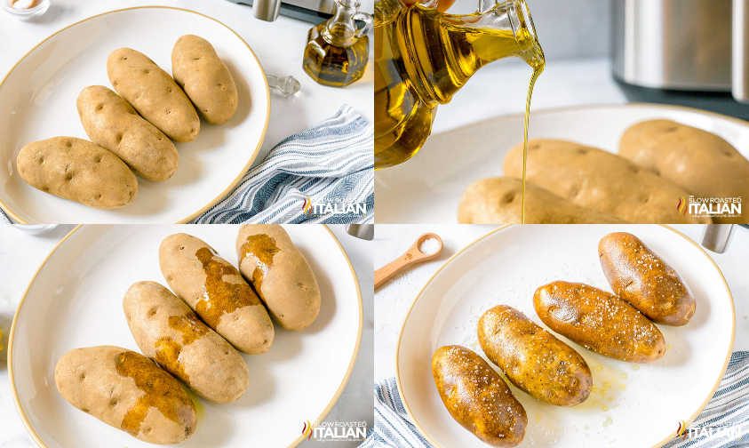 collage: preparing air fryer baked potatoes