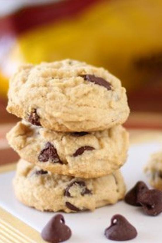 stack of chewy chocolate chip cookies, close up