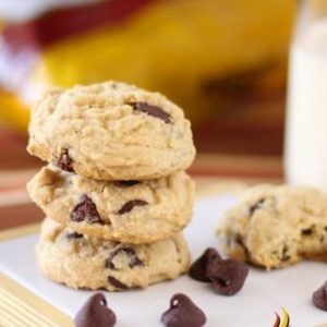 stack of chewy homemade cookies on counter