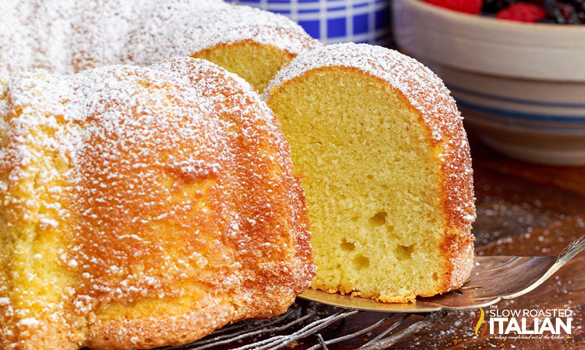 homemade bundt dessert dusted with powered sugar