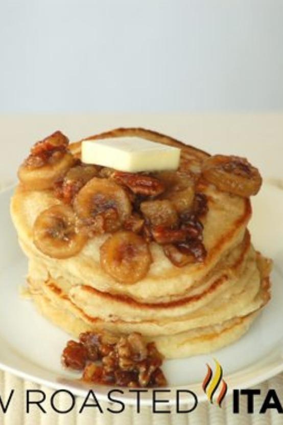 Ricotta Pancakes with Banana-Pecan Syrup
