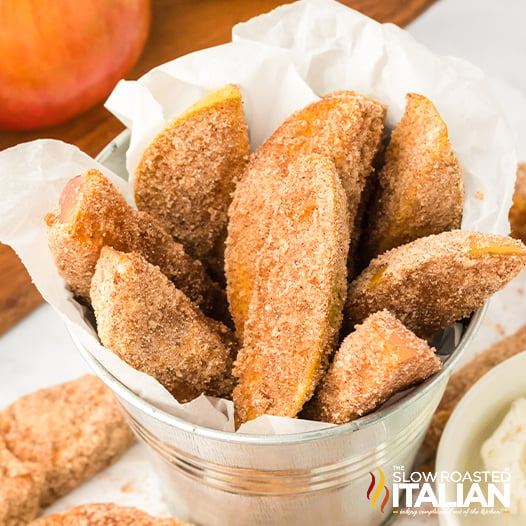 air fryer apple fries in small bucket