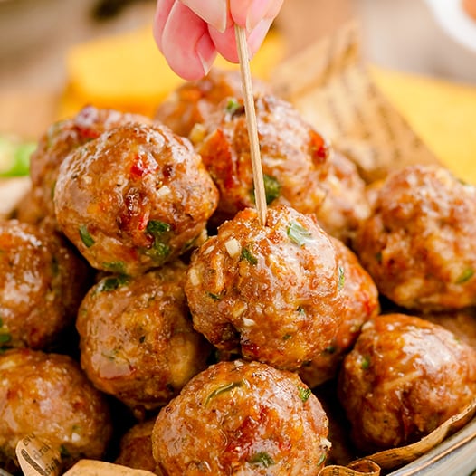 toothpick in jalapeno meatball