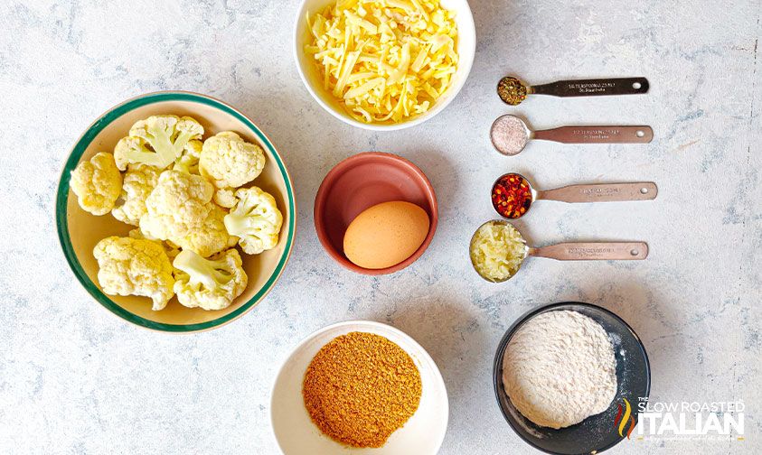 measured ingredients for cheesy cauliflower bites