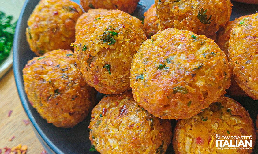 close up of cheesy cauliflower bites