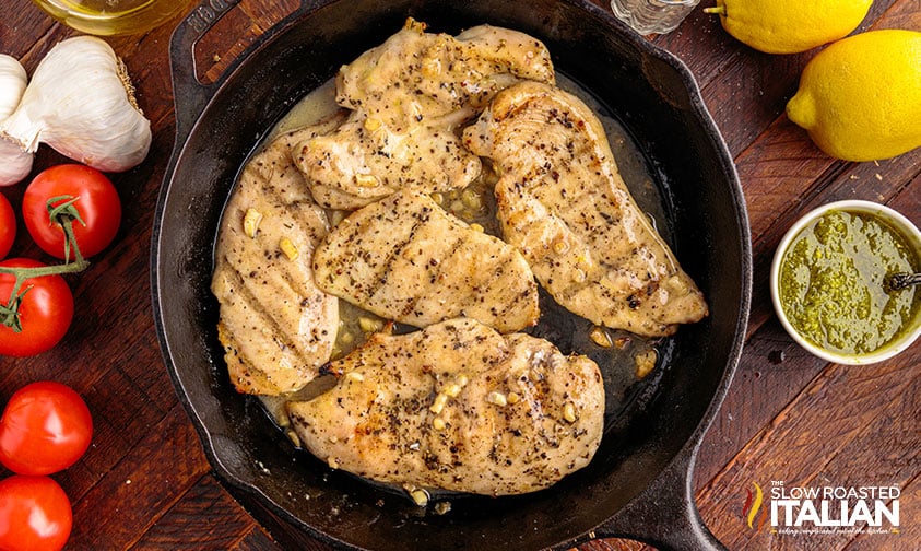 grilled chicken in skillet