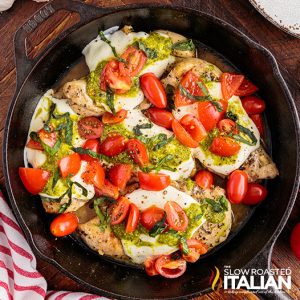 chicken margherita in cast iron skillet