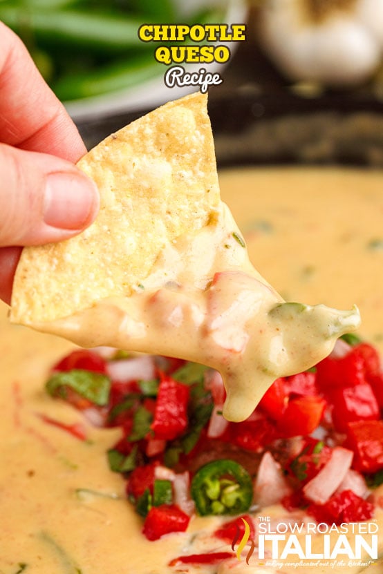 chipotle queso on a tortilla chip