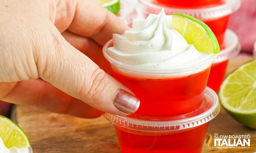 dirty shirley vodka jello shots with whipped cream