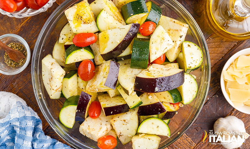 vegetables coated in olive oil marinade