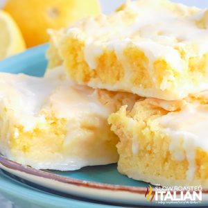 stacked lemon brownies with lemon glaze