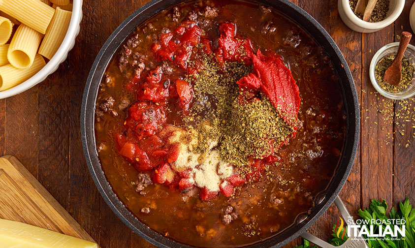 combining ingredients for sauce in skillet