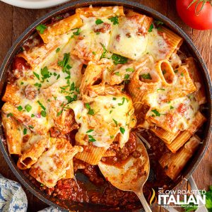 paccheri pasta in skillet