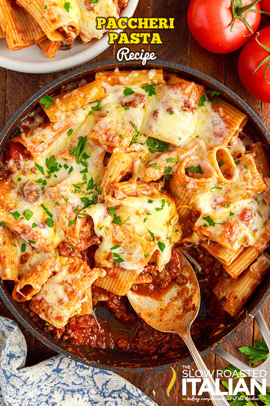 paccheri pasta in pan on table