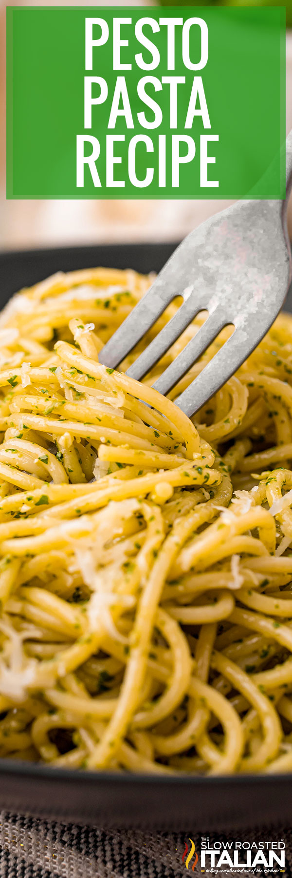 titled image (and shown): pesto pasta closeup