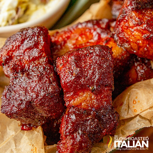 pork belly burnt ends close up