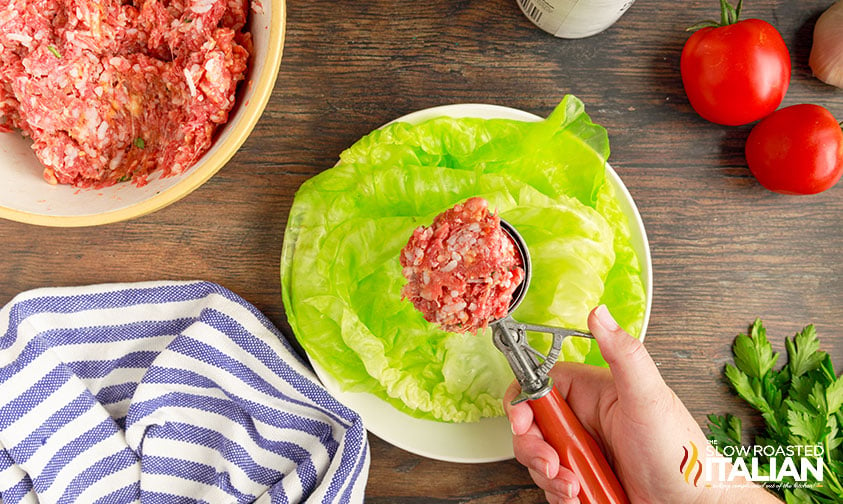 filling for stuffed cabbage in ice cream scoop