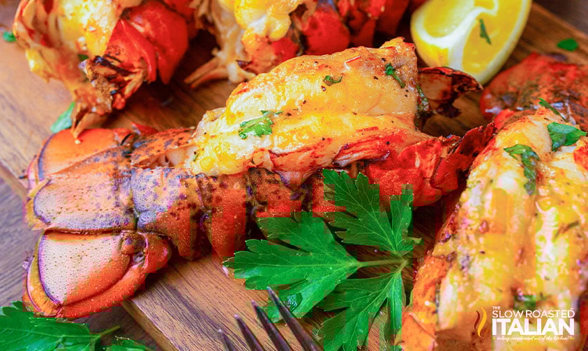 smoked lobster tail close up