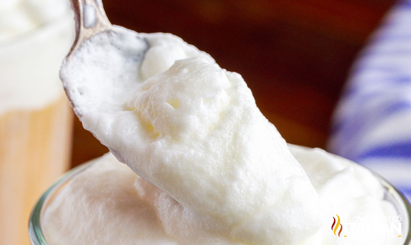vanilla sweet cream cold foam close up on spoon