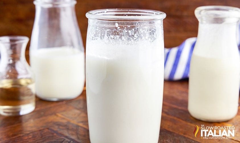 glass filled with milk, heavy cream and vanilla syrup