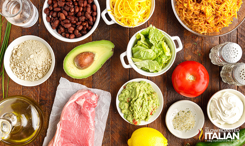 measued ingredients for taco bell power bowl steak