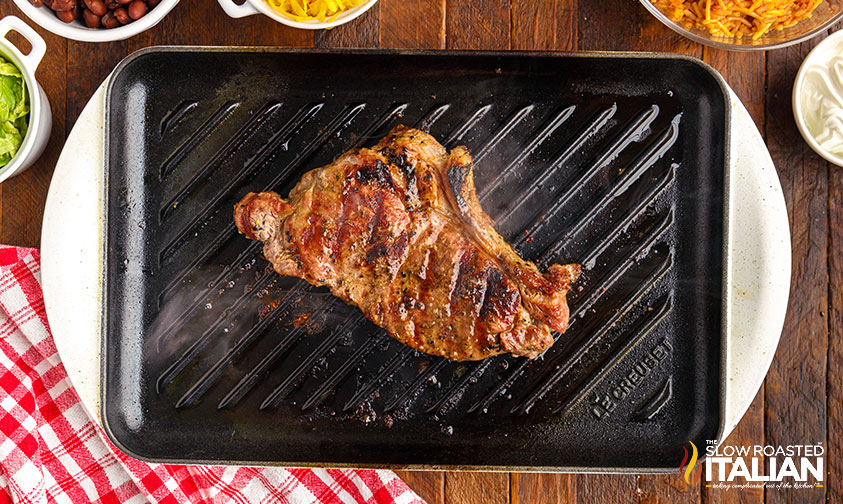 perfectly grilled steak on pan