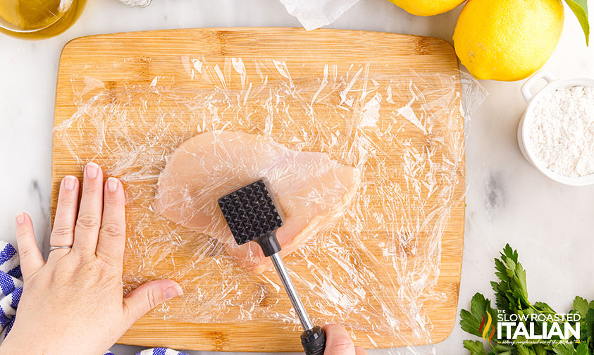 using meat mallet on chicken breast