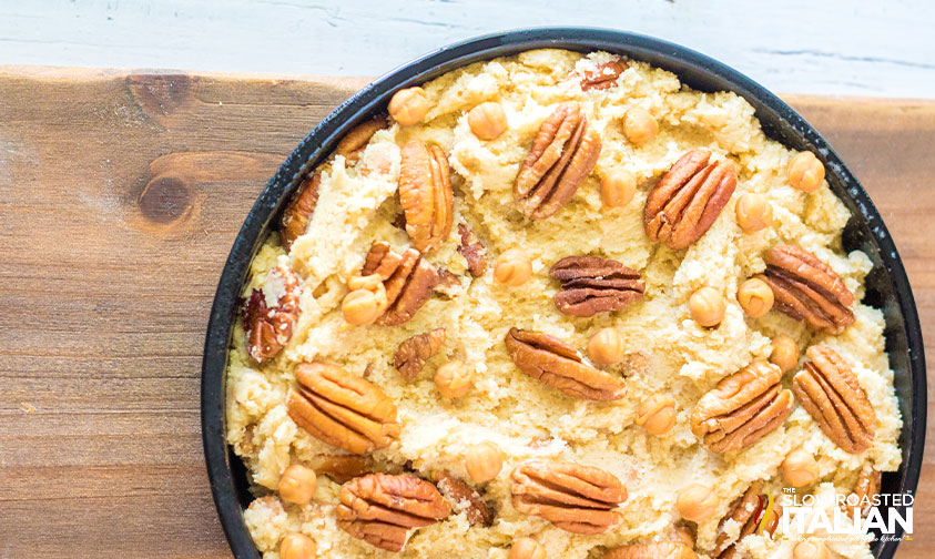 caramel pecan cookie recipe in baking pan