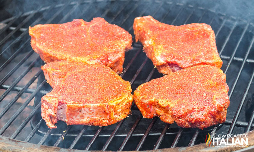 pork chops with dry rub on smoker