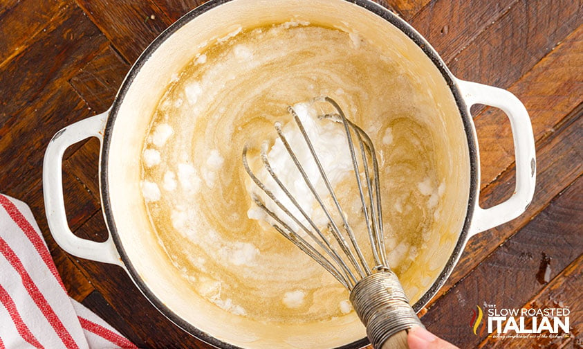 whisking ingredients for torrone recipe