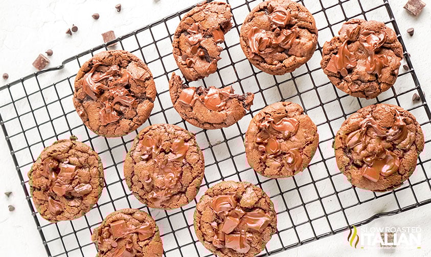 cocoa cookies on cooling rack