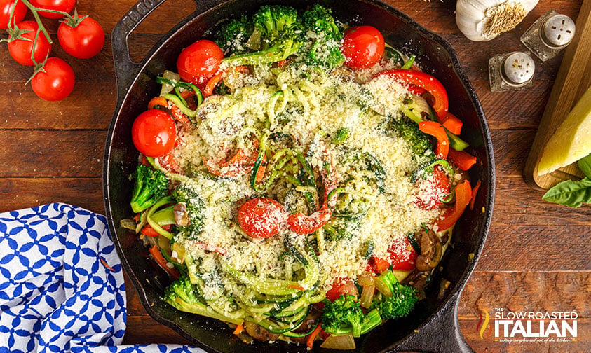 olive garden zucchini noodles - adding cream and parmesan