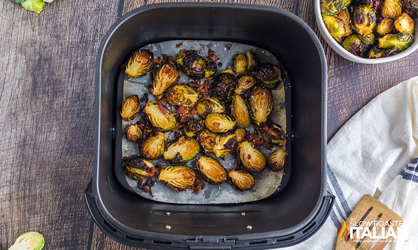 healthy brussel sprouts recipe in air fryer basket.