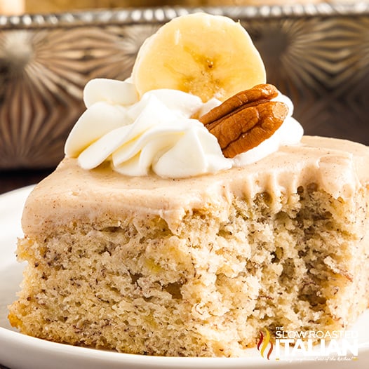 banana rum cake closeup.